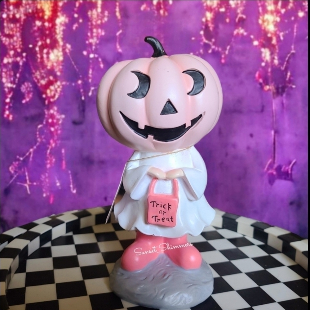 Goblin and Ghoul Pink Pumpkin Trick Or Treat Girl Halloween Decor TikTok 8.5”